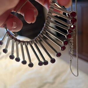 Elegant Silver and Red Gemstone Necklace